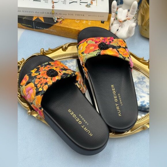 🆕 KURT GEIGER LONDON 🧿 NWOB Meena Eagle Black Floral Print Slides, Sz 37 US 7 - Picture 10 of 13